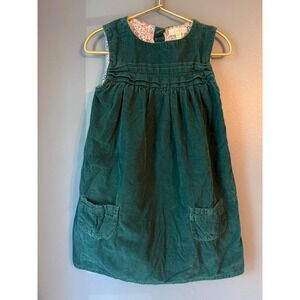 JoJo Maman Bebe Girls Green Corduroy Floral Lined Jumper Dress Size 4-5 Years